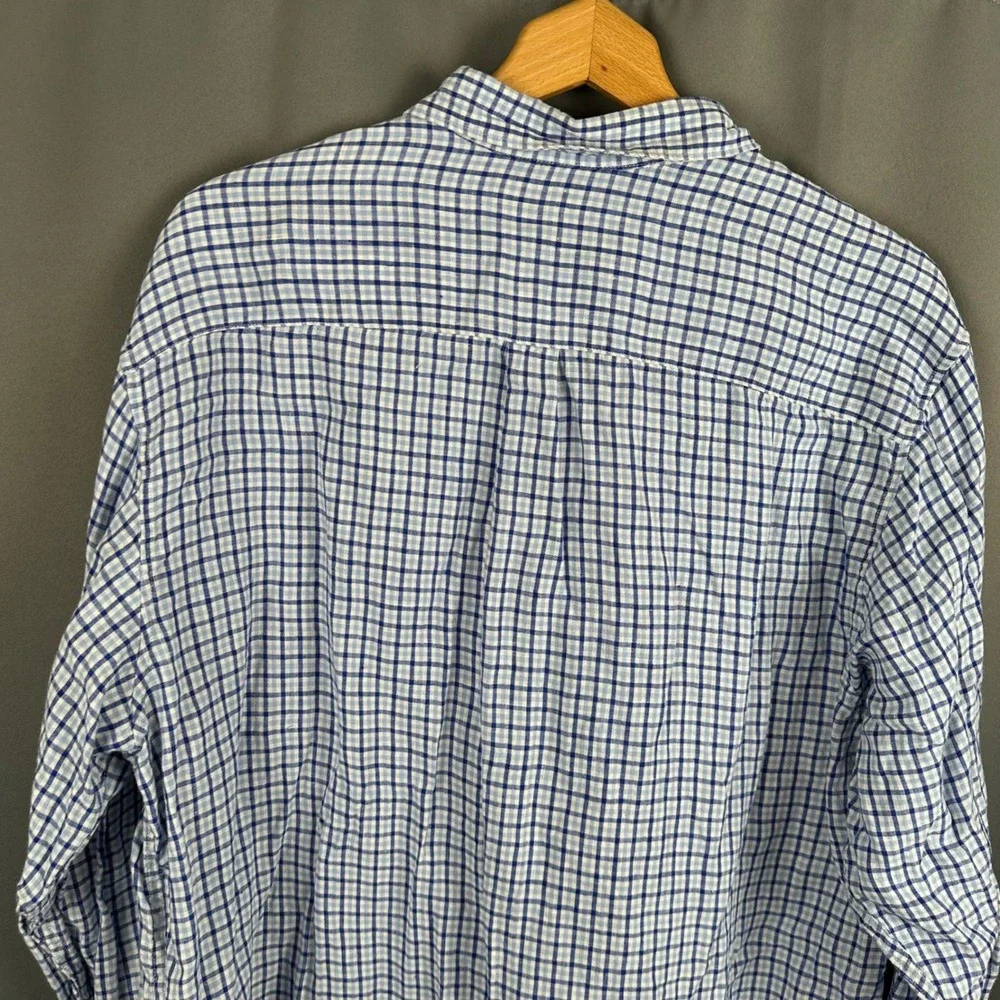 Banana Republic Mens XL Blue White Gingham Check 100% Linen Button Down Shirt